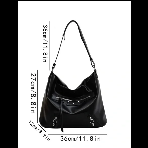 NEW Black Faux Leather Silver Studded Hobo Bag OS - Picture 5 of 6